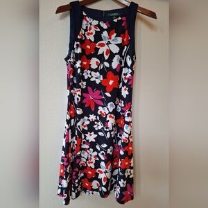 Lauren Ralph Lauren Womens   Jersey Knit Sleeveless Navy Floral Dress Size 10